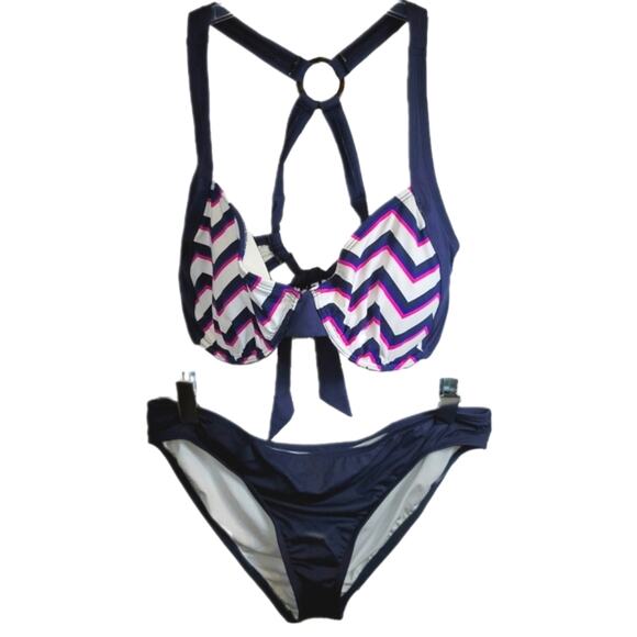 Carve Designs Other - Carve Designs Bikini 2‎ Piece Swimsuit Underwire XL 36DD D XL Navy Pink Chevron